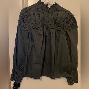 GAP Olive Eyelet Lace Blouse